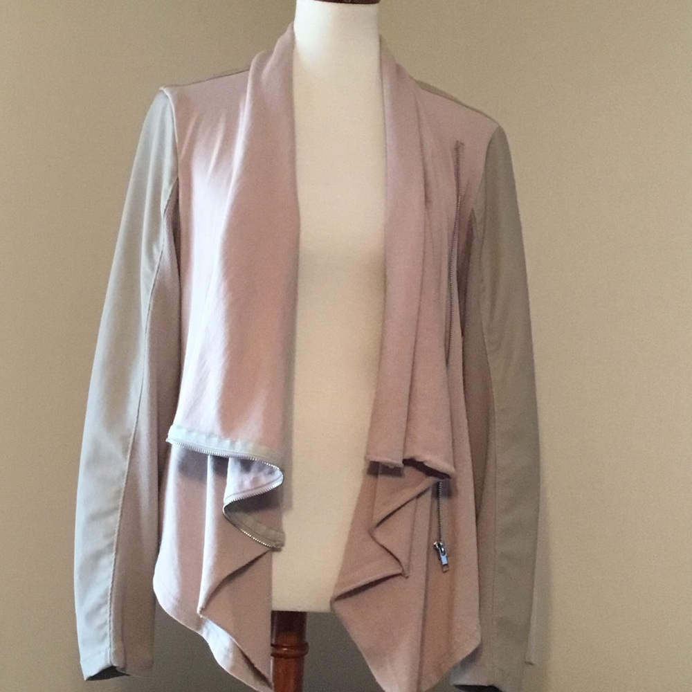 BLANKNYC faux leather&knit drape jacket, side zip,shawl collar,lightweight,large